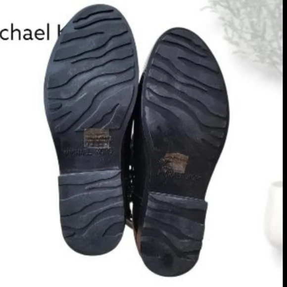 Michael Kors Fulton Tall Riding Harness Boot Black Gloss MK Logo Rain Women 8 - Picture 5 of 11